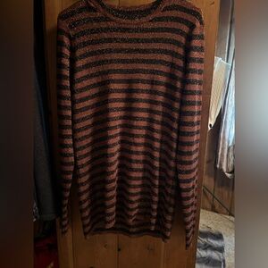 Who What Wear Black and Brown Striped Crewneck Sweater